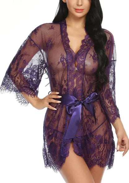 New Women's Sexy Lace Kimono Lingerie Set