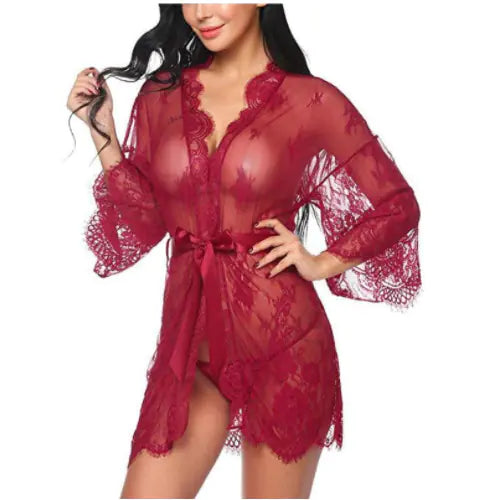 New Women's Sexy Lace Kimono Lingerie Set
