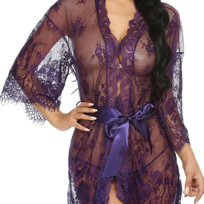 New Women's Sexy Lace Kimono Lingerie Set