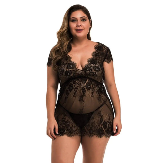 Plus Size Women's Lace Sleepwear and Lingerie Set