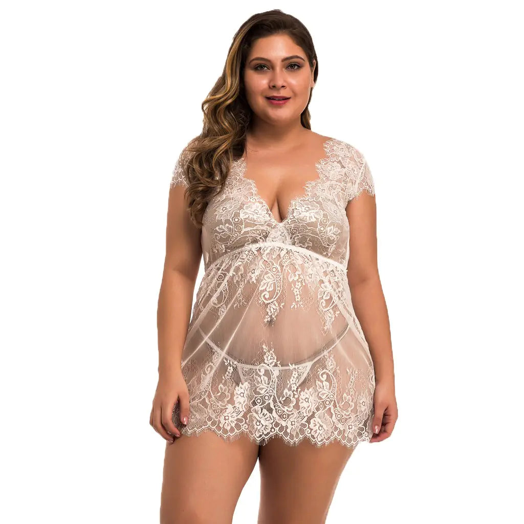 Plus Size Women's Lace Sleepwear and Lingerie Set
