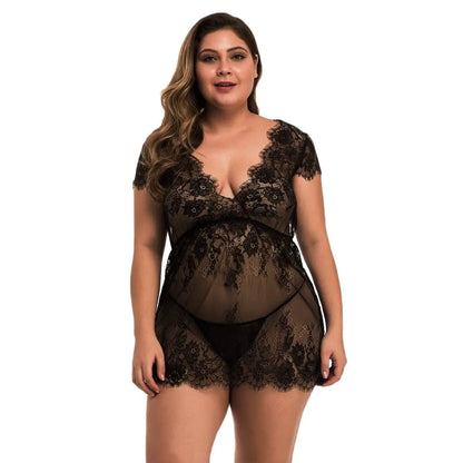 Plus Size Women's Lace Sleepwear and Lingerie Set